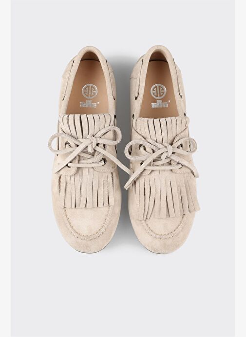 Bej Deri Kadın Günlük Ayakkabı - Görsel 8