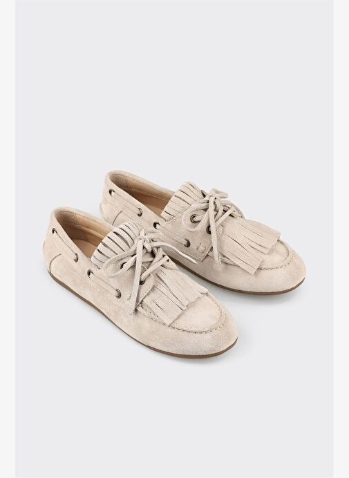 Bej Deri Kadın Günlük Ayakkabı - Görsel 4