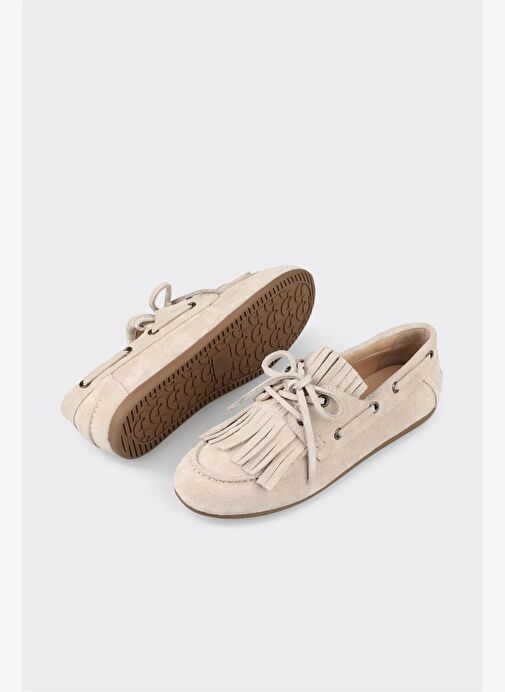 Bej Deri Kadın Günlük Ayakkabı - Görsel 6