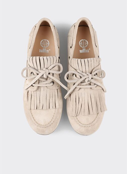 Bej Deri Kadın Günlük Ayakkabı - Görsel 2