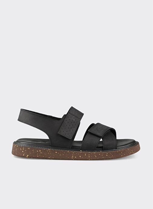 Siyah Deri Erkek Sandalet - Görsel 2