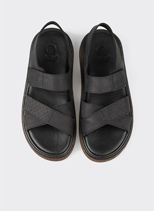Siyah Deri Erkek Sandalet - Görsel 5