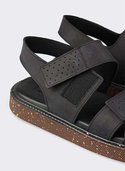 Siyah Deri Erkek Sandalet - Görsel 6