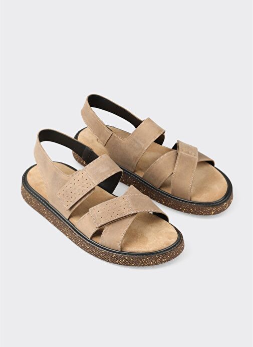 Bej Deri Erkek Sandalet - Görsel 3