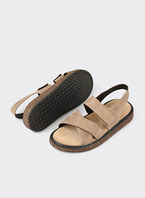 Bej Deri Erkek Sandalet - Görsel 4