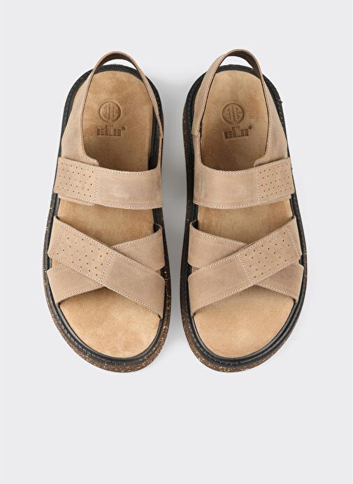 Bej Deri Erkek Sandalet - Görsel 5