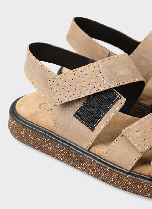 Bej Deri Erkek Sandalet - Görsel 6