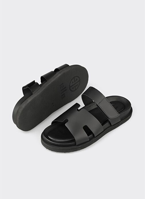 Siyah Deri Erkek Günlük Terlik - Görsel 4