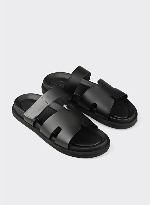 Siyah Deri Erkek Günlük Terlik - Görsel 3