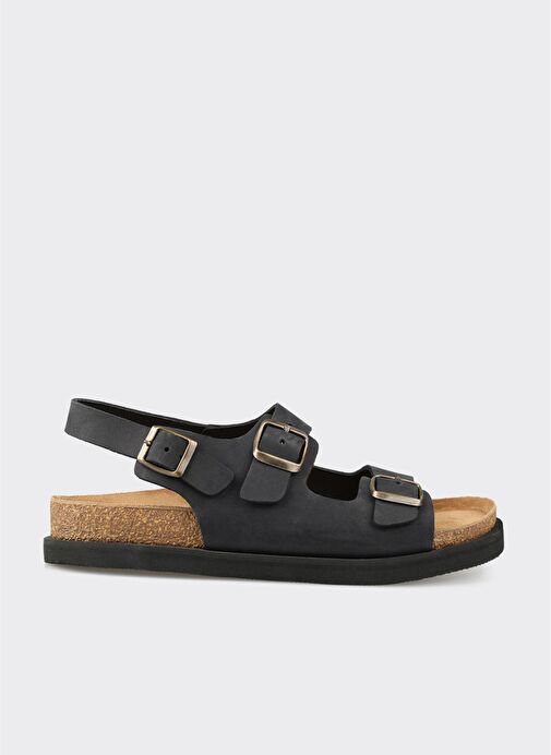 Siyah Deri Erkek Günlük Sandalet - Görsel 2