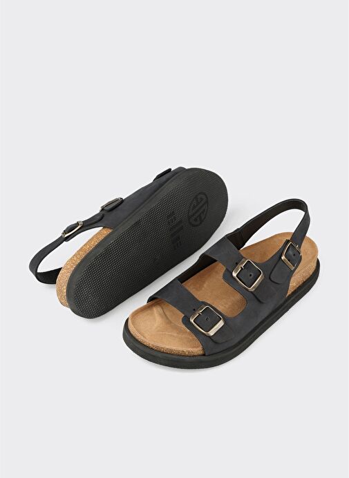 Siyah Deri Erkek Günlük Sandalet - Görsel 4