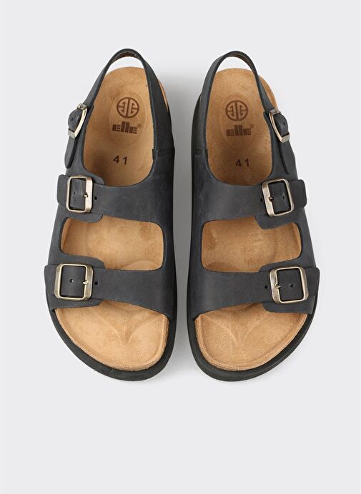 Siyah Deri Erkek Günlük Sandalet - Görsel 5