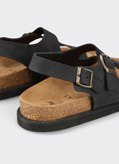 Siyah Deri Erkek Günlük Sandalet - Görsel 6