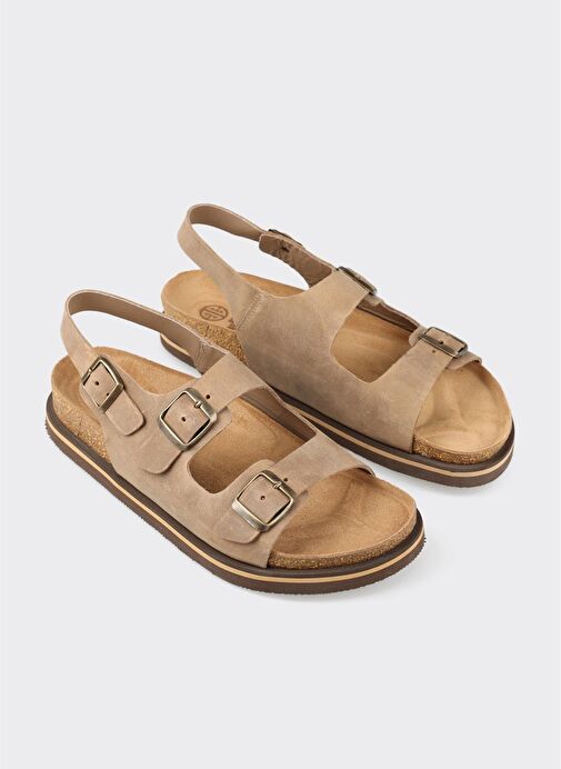 Bej Deri Erkek Günlük Sandalet - Görsel 3