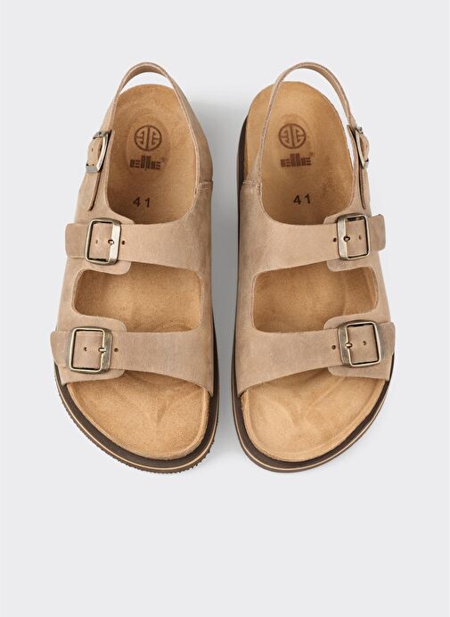 Bej Deri Erkek Günlük Sandalet - Görsel 5