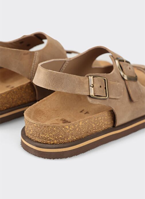 Bej Deri Erkek Günlük Sandalet - Görsel 6