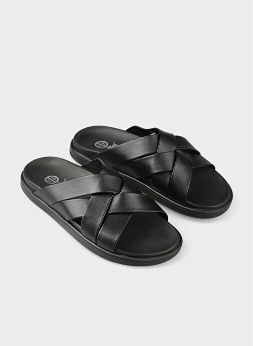 Siyah Deri Erkek Terlik - Görsel 3