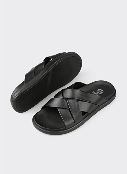 Siyah Deri Erkek Terlik - Görsel 4