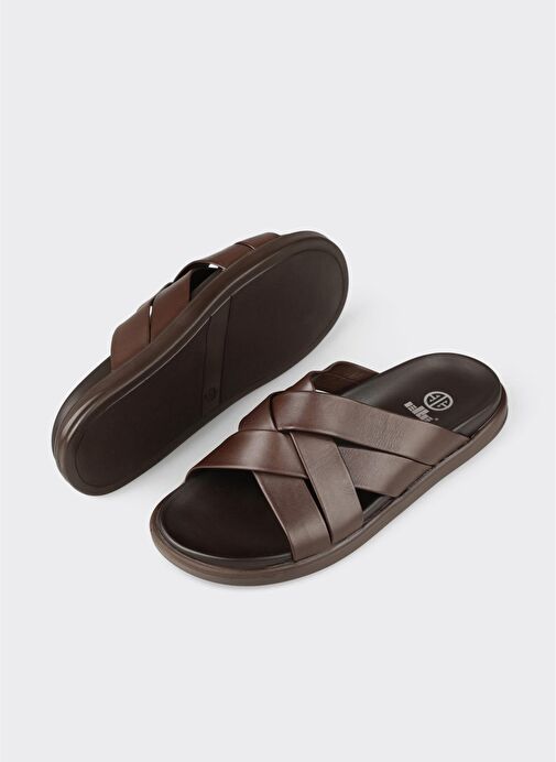 Kahve Deri Erkek Terlik - Görsel 4