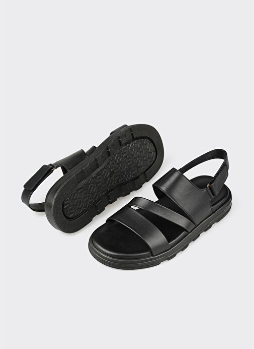 Siyah Deri Erkek Sandalet - Görsel 4
