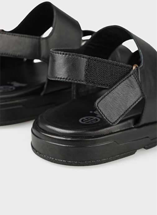 Siyah Deri Erkek Sandalet - Görsel 6