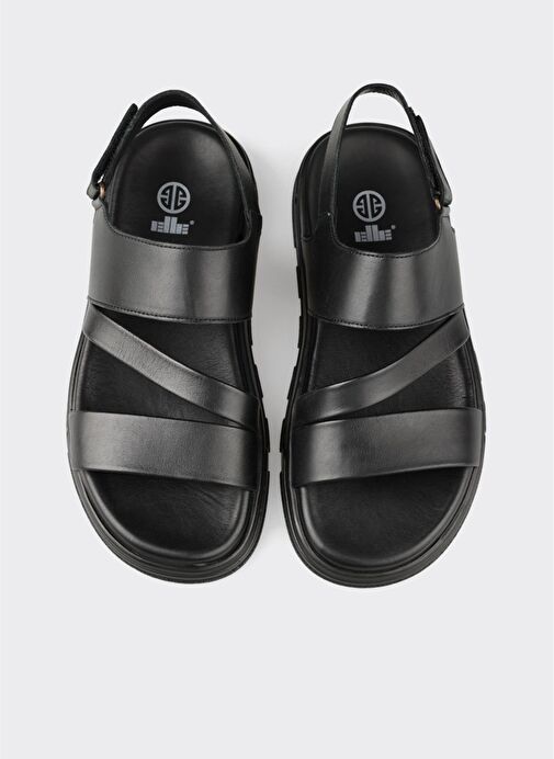 Siyah Deri Erkek Sandalet - Görsel 5