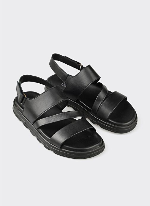 Siyah Deri Erkek Sandalet - Görsel 3