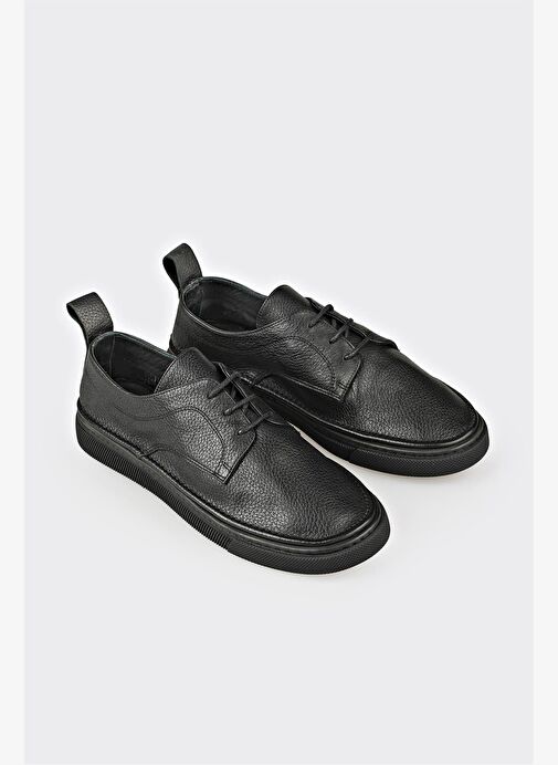 Siyah Deri Kadın Spor Ayakkabı - Görsel 5
