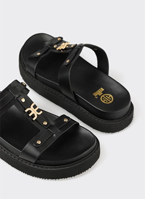 Siyah Deri Kadın Spor Terlik - Görsel 6