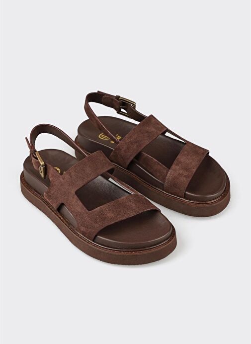 Kahve Deri Kadın Sandalet - Görsel 3