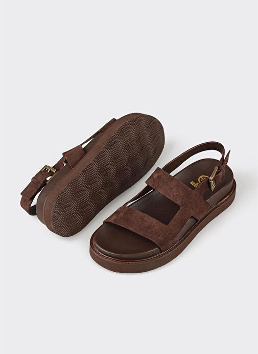 Kahve Deri Kadın Sandalet - Görsel 4