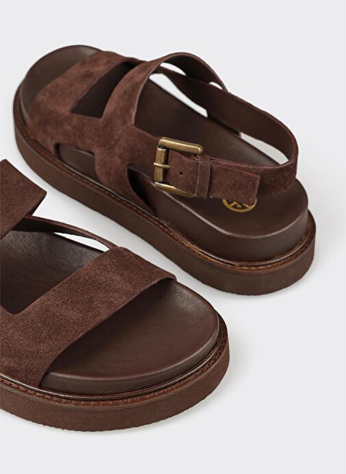 Kahve Deri Kadın Sandalet - Görsel 6