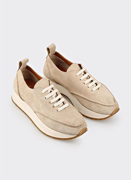 Bej Deri Kadın Spor Ayakkabı - Görsel 3