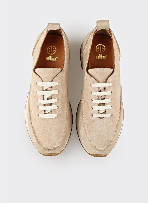 Bej Deri Kadın Spor Ayakkabı - Görsel 5