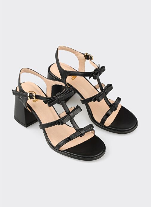 Siyah Deri Kadın Sandalet - Görsel 3