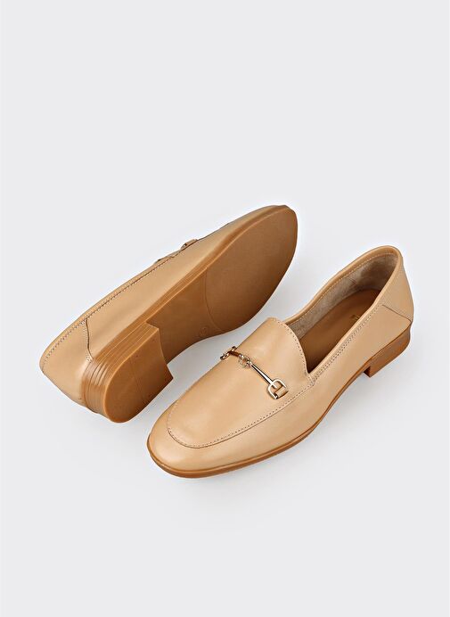 Bej Deri Kadın Günlük Ayakkabı - Görsel 7