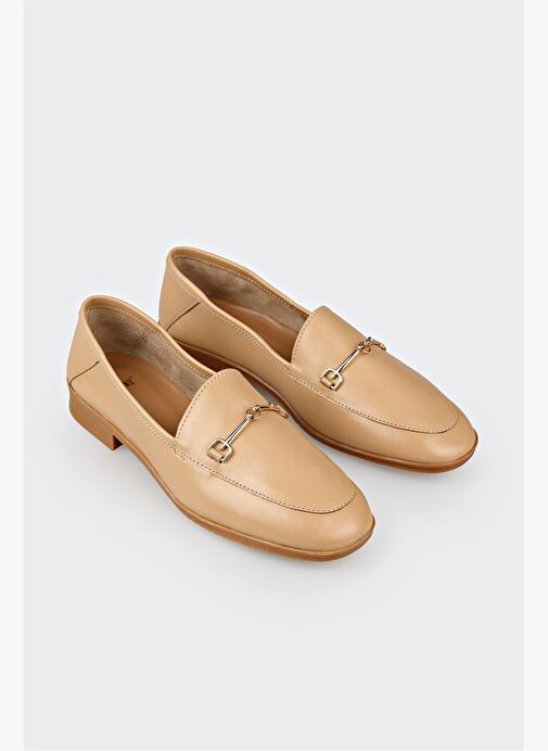 Bej Deri Kadın Günlük Ayakkabı - Görsel 5