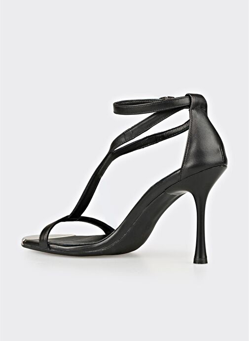 Siyah Deri Kadın Sandalet - Görsel 4