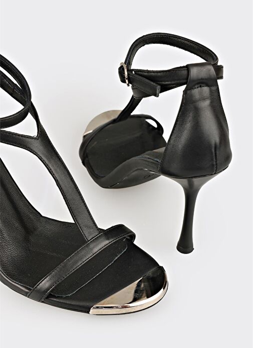 Siyah Deri Kadın Sandalet - Görsel 5