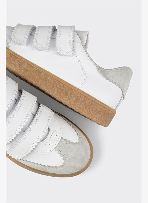 Beyaz Deri Kadın Spor Ayakkabı - Görsel 10