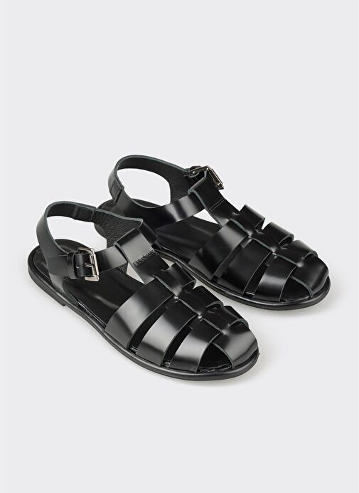 Siyah Deri Kadın Sandalet - Görsel 3
