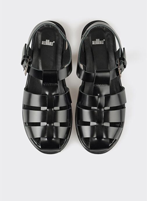 Siyah Deri Kadın Sandalet - Görsel 5