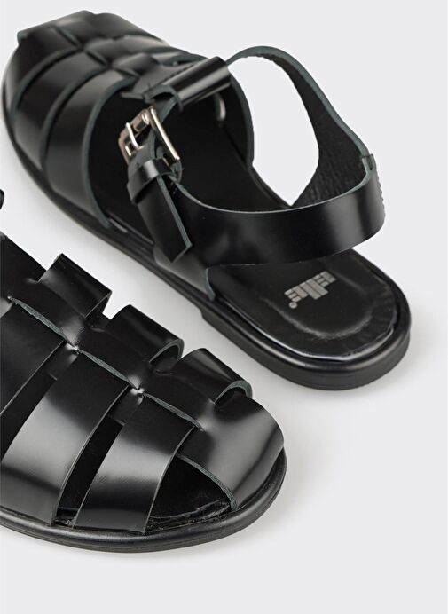 Siyah Deri Kadın Sandalet - Görsel 6