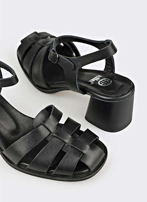 Siyah Deri Kadın Sandalet - Görsel 5