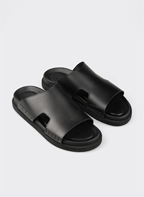 Siyah Deri Erkek Terlik - Görsel 3