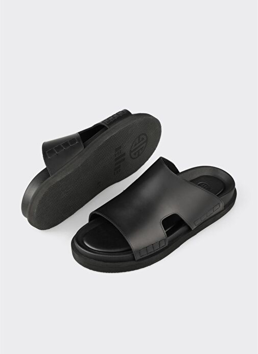 Siyah Deri Erkek Terlik - Görsel 4