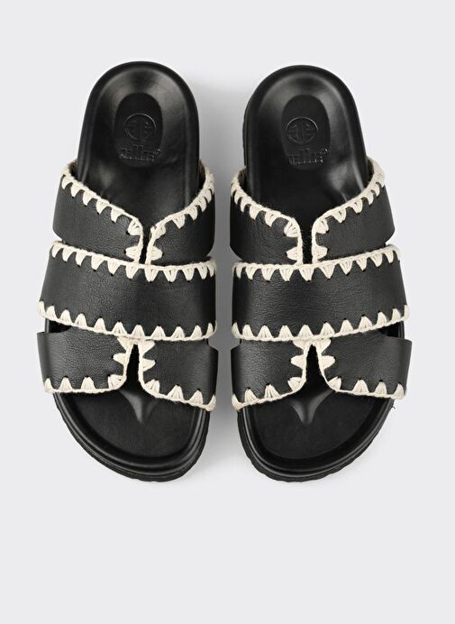 Siyah Deri Kadın Düz Terlik - Görsel 5