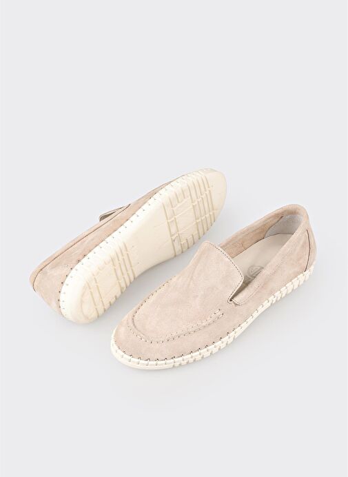 Bej Deri Kadın Spor Ayakkabı - Görsel 4