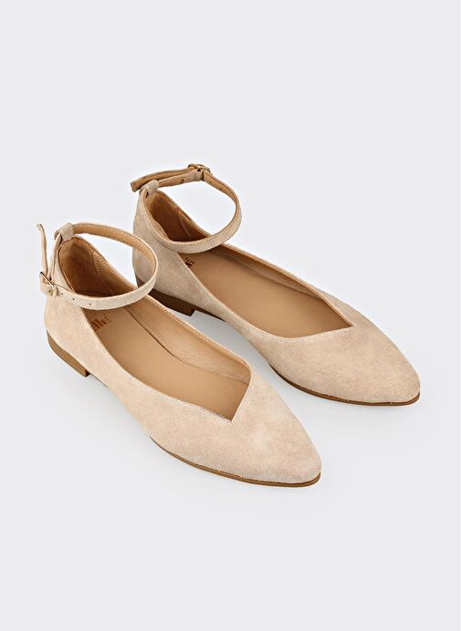 Bej Deri Kadın Günlük Ayakkabı - Görsel 5