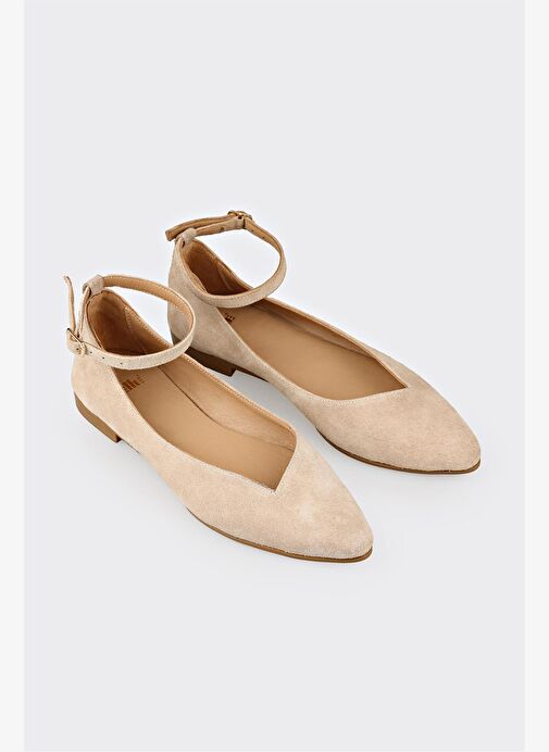Bej Deri Kadın Günlük Ayakkabı - Görsel 4